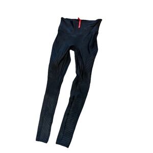 SPANX Black FAUX LEATHER Tummy Control PULL-ON Mid-Rise MOTO LEGGINGS Sz S